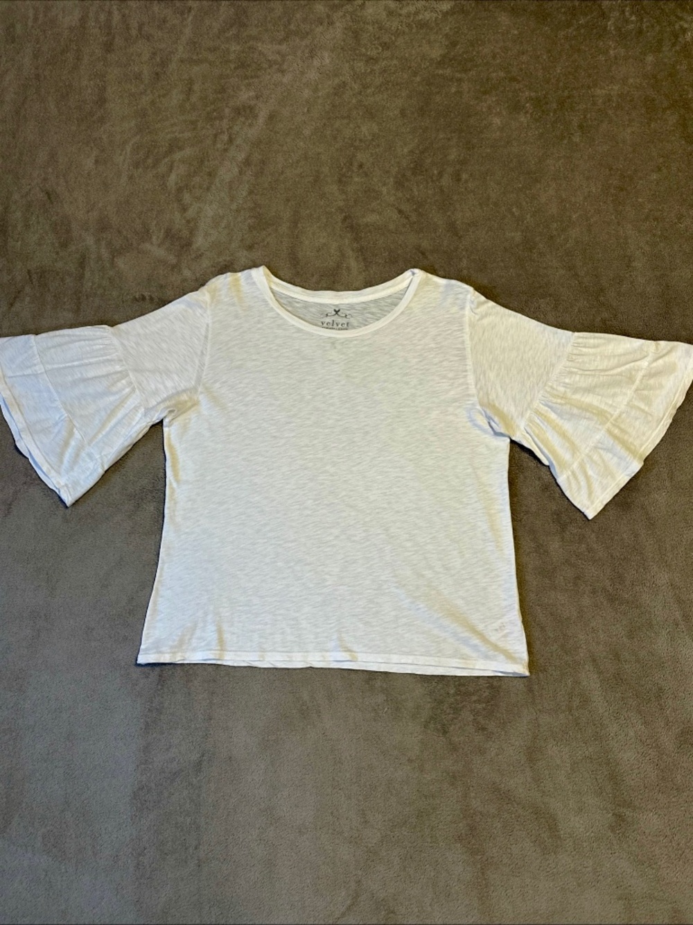 Velvet Graham & Spencer White Slub Cotton Top S Flutter Sleeve Boho Minimalist
